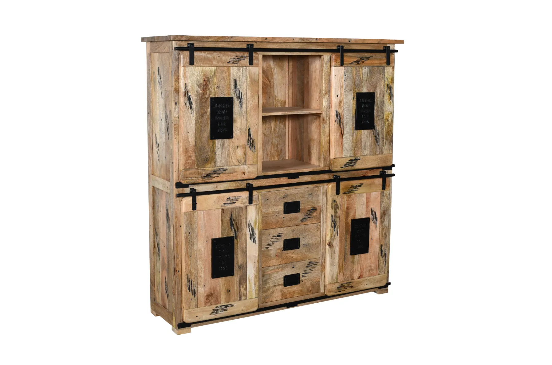Premium Mango Wooden Highboard with Scratch Design - Image 2