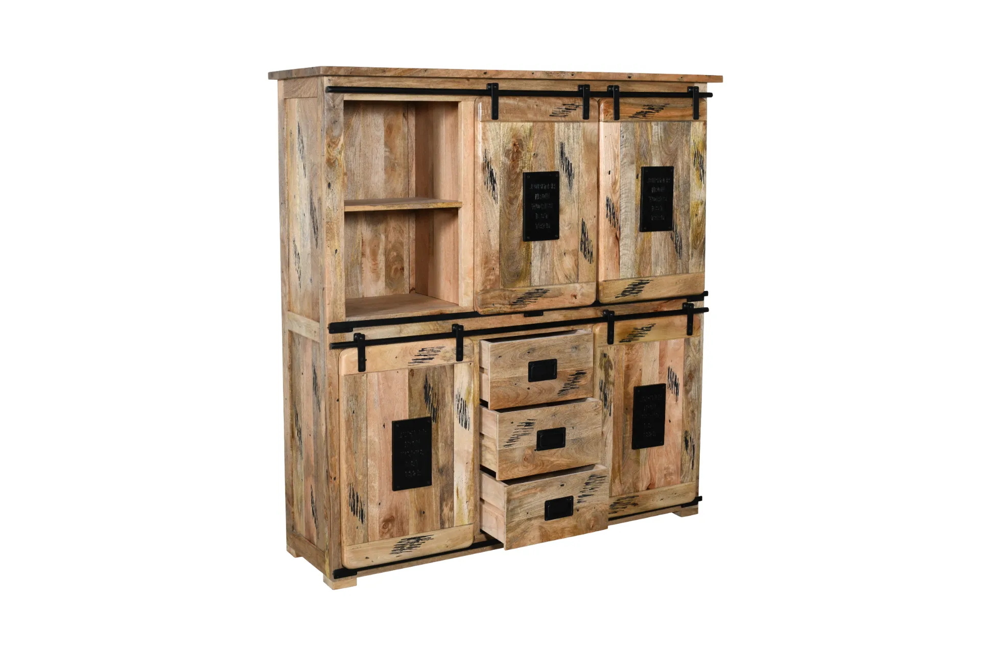 Premium Mango Wooden Highboard with Scratch Design - Image 4