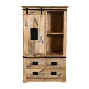 Vintage Mango Wooden Sideboard with Drawer & Scratch Design