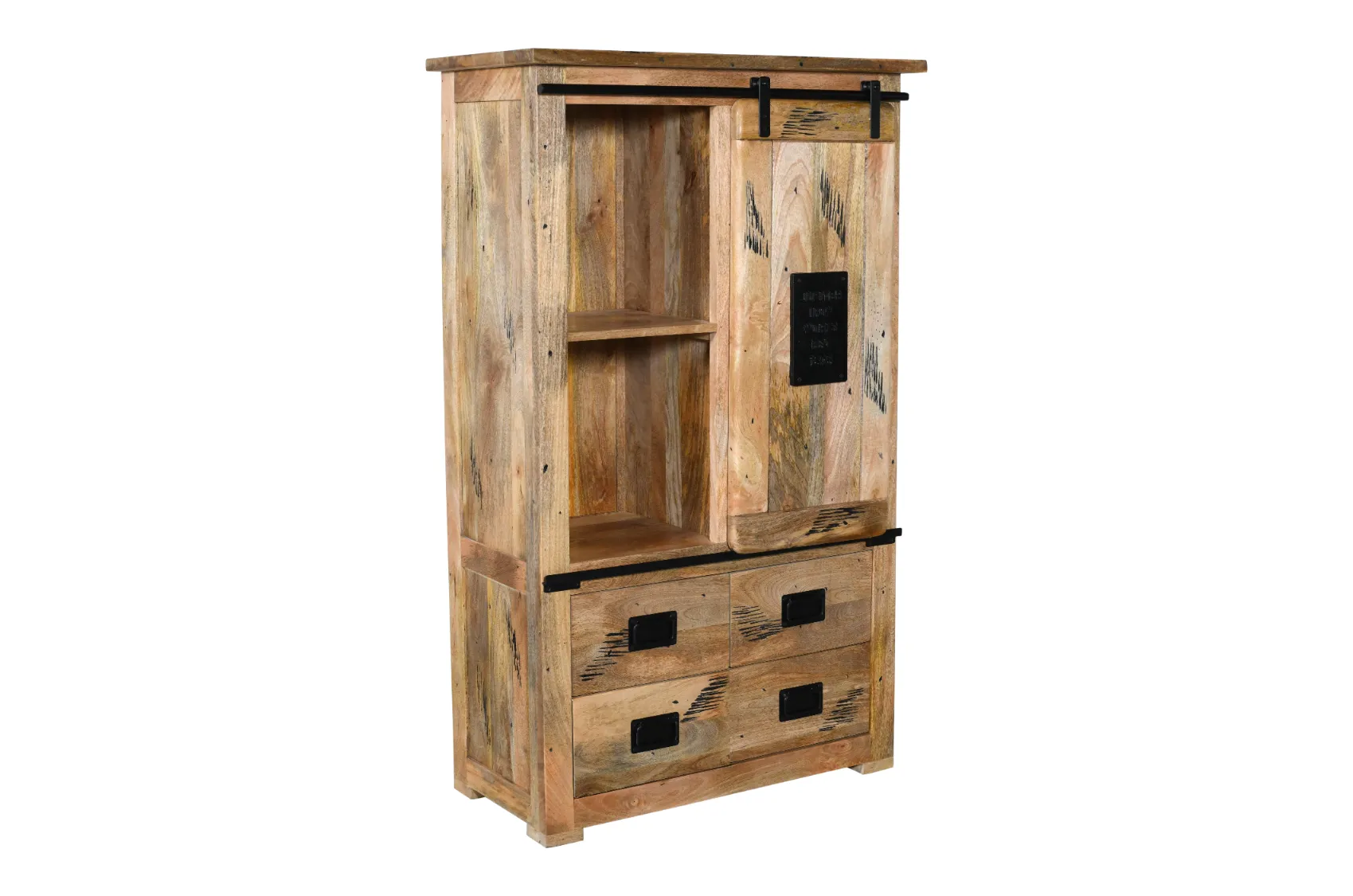 Vintage Mango Wooden Sideboard with Drawer & Scratch Design - Image 2