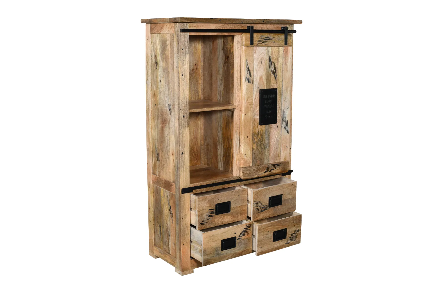 Vintage Mango Wooden Sideboard with Drawer & Scratch Design - Image 3