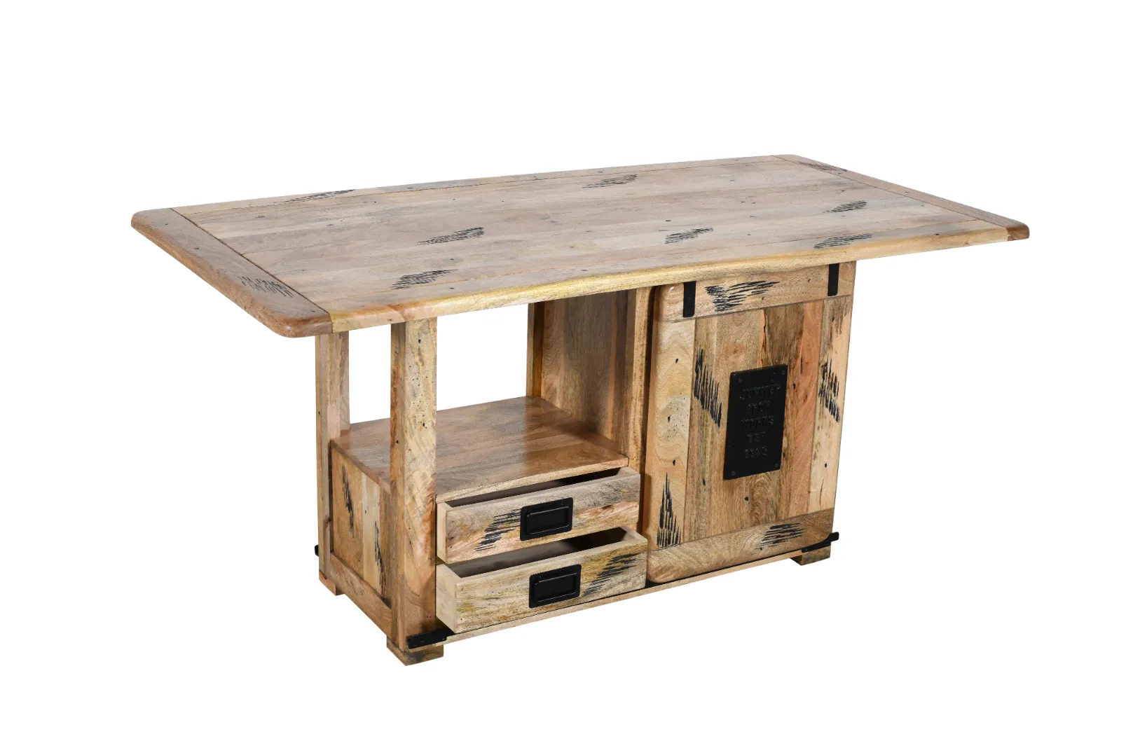 Rustic Mango Wood TVC Table with Scratch Design Features - Image 2