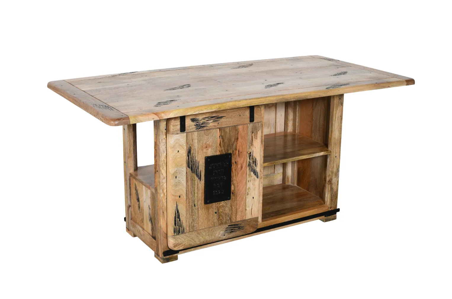 Rustic Mango Wood TVC Table with Scratch Design Features - Image 3