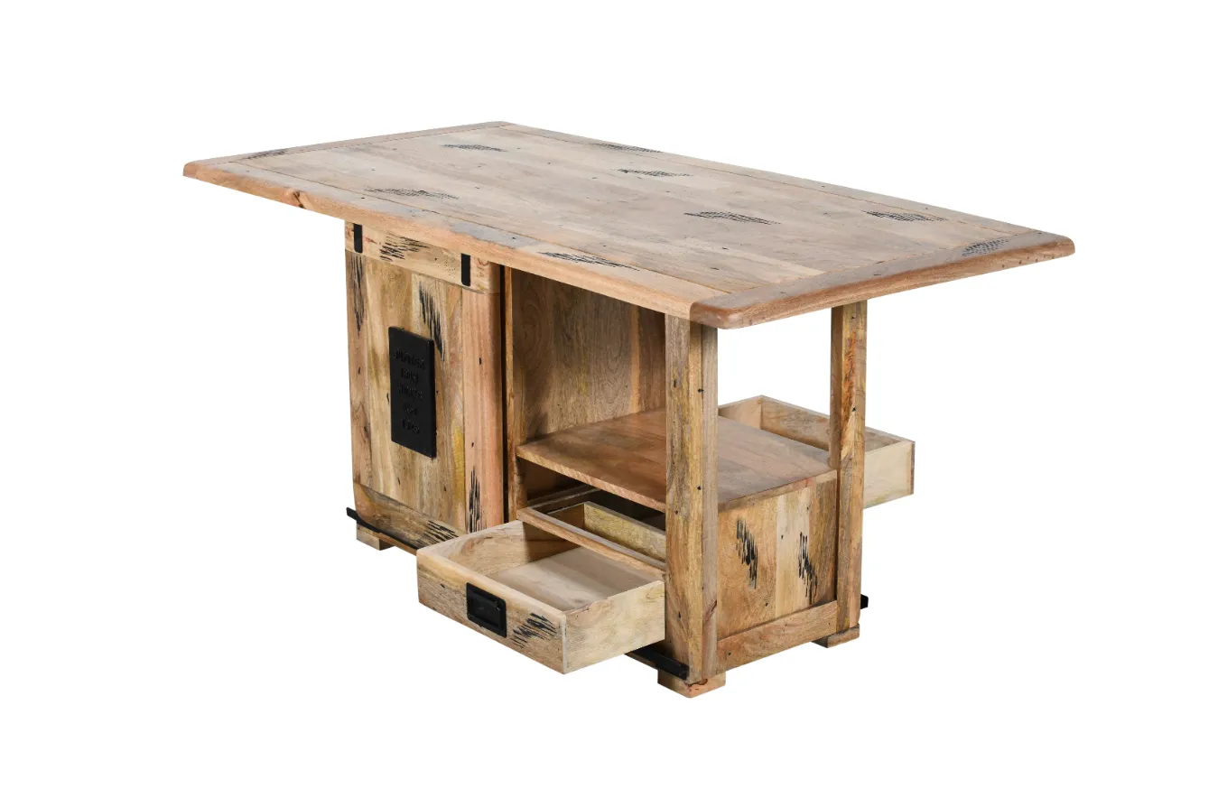 Rustic Mango Wood TVC Table with Scratch Design Features - Image 4