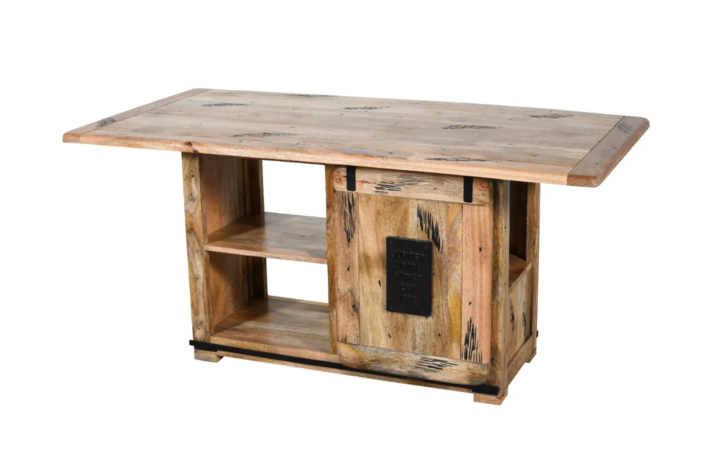 Rustic Mango Wood TVC Table with Scratch Design Features - Image 5