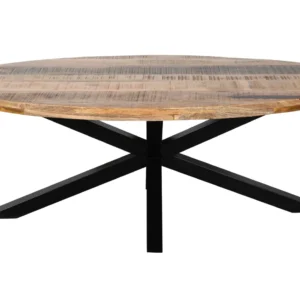 Industrial Mango Wood Oval Shape Dining Table with Iron Base