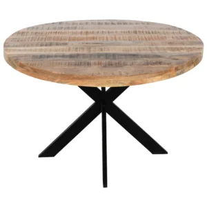 Handcrafted Mango Wood Round Shape Dining Table with Iron Base
