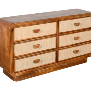 Elegant Mango Wood 6 Drawer Sideboard with Cane Drawer Fronts