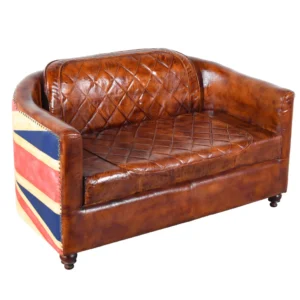 Vintage 2 Seater Union Jack Leather Canvas Wooden Sofa