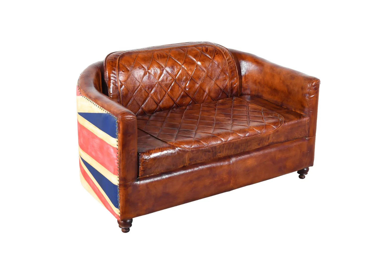 Vintage 2 Seater Union Jack Leather Canvas Wooden Sofa