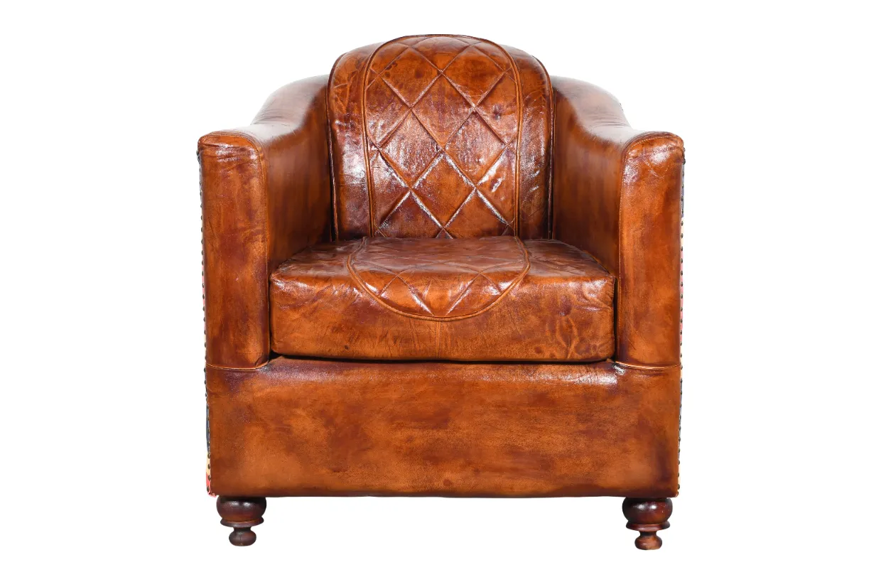 Compact Union Jack Leather Canvas Wooden Armchair Sofa - Image 2