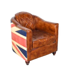 Compact Union Jack Leather Canvas Wooden Armchair Sofa
