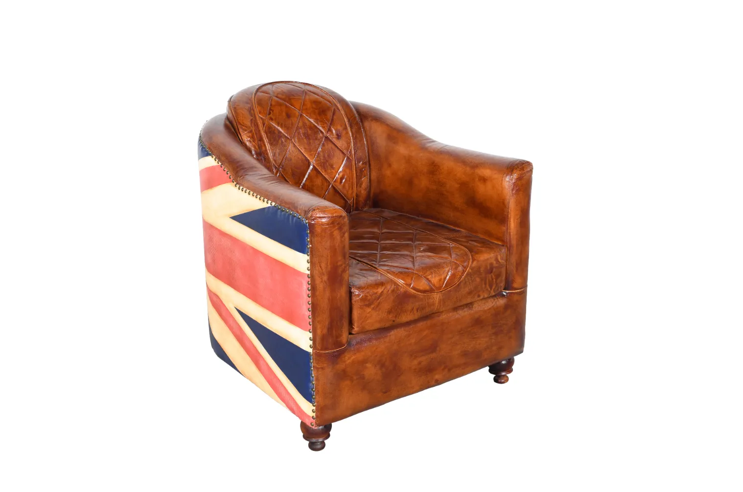 Compact Union Jack Leather Canvas Wooden Armchair Sofa