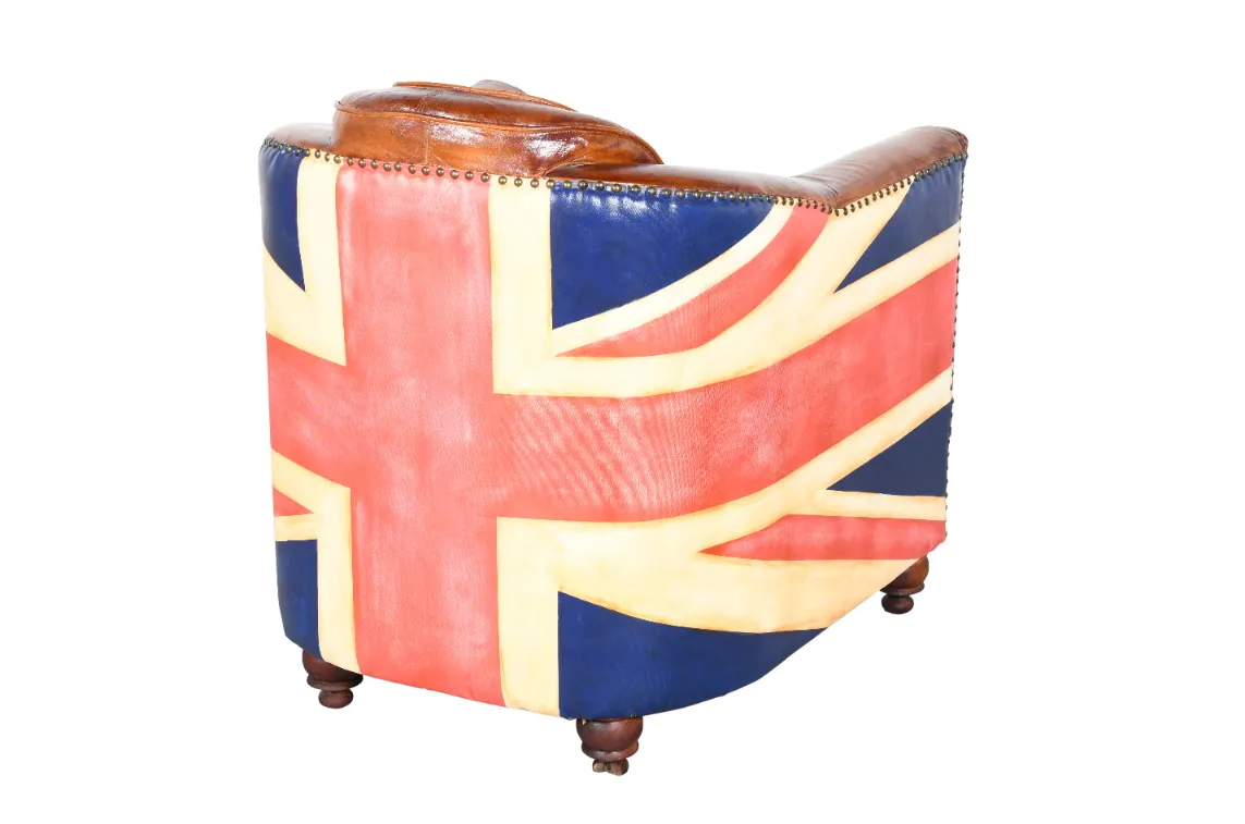 Compact Union Jack Leather Canvas Wooden Armchair Sofa - Image 4