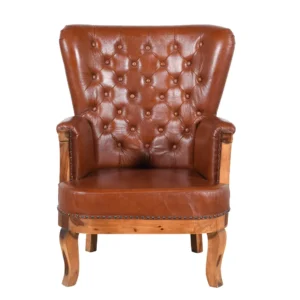 Premium Leather Highback Chesterfield Chair with Acacia Wood Frame