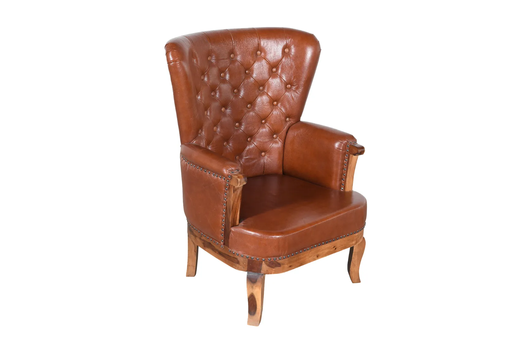 Premium Leather Highback Chesterfield Chair with Acacia Wood Frame - Image 2
