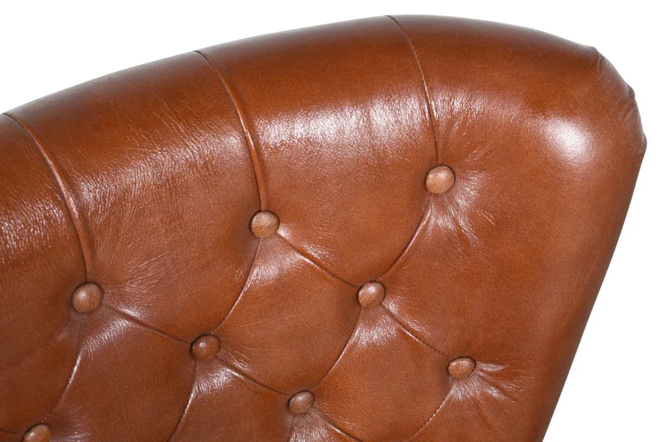 Premium Leather Highback Chesterfield Chair with Acacia Wood Frame - Image 3