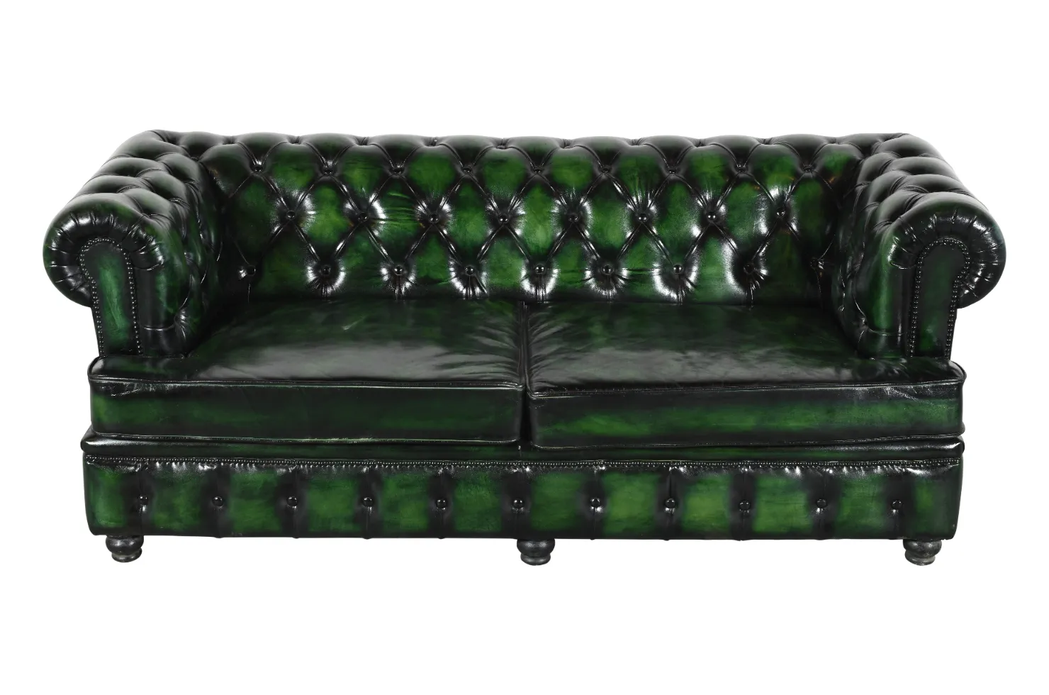 Vintage Green Antique Leather Chesterfield Sofa with Recycled Wood Frame - Image 2