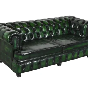 Vintage Green Antique Leather Chesterfield Sofa with Recycled Wood Frame