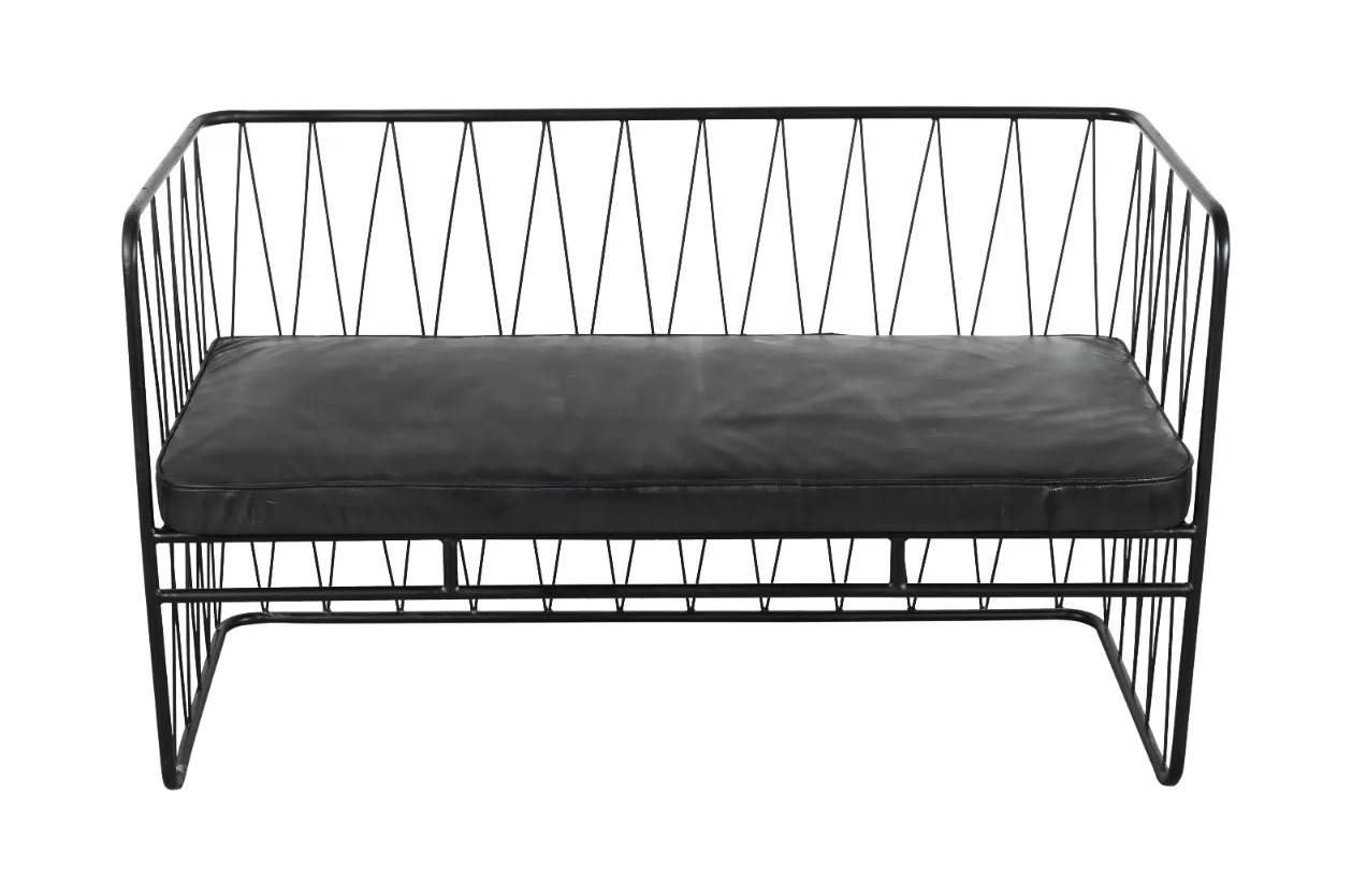 Contemporary Iron Frame Leather Sofa with Wire Design - Image 3