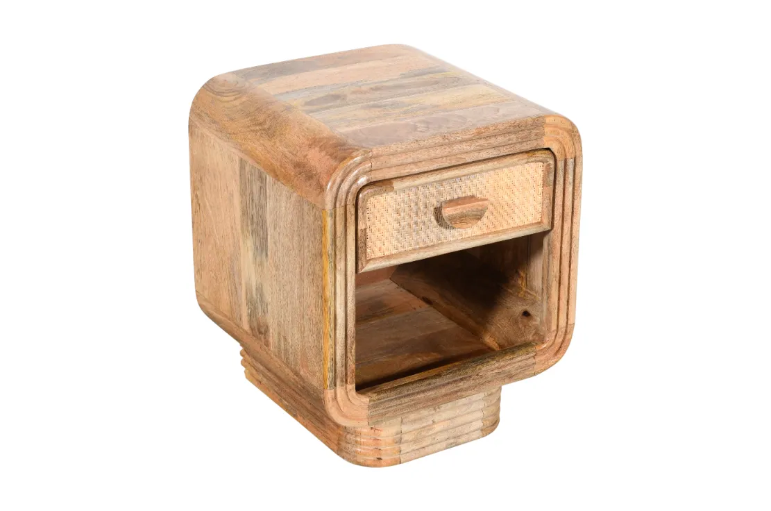 Classic Mango Wood Bedside Table with Natural Finish - Image 2