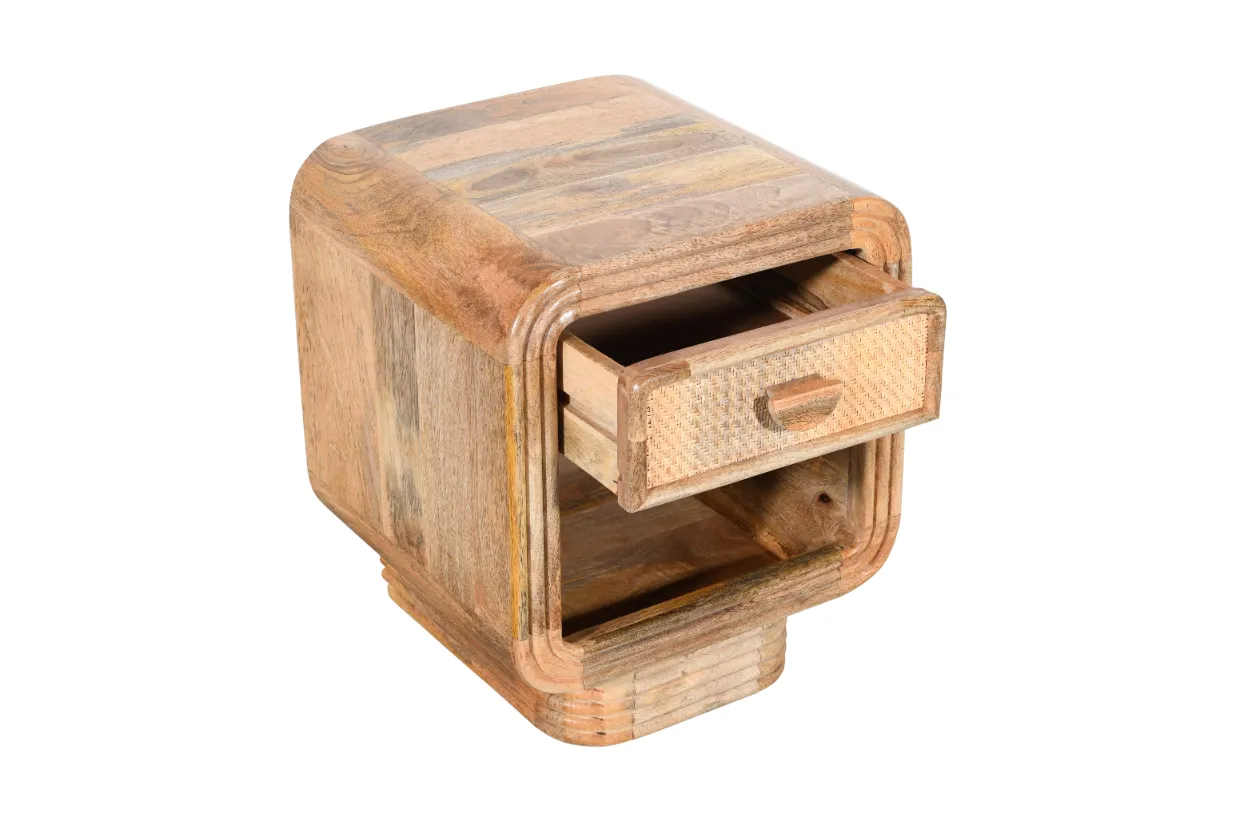 Classic Mango Wood Bedside Table with Natural Finish - Image 4