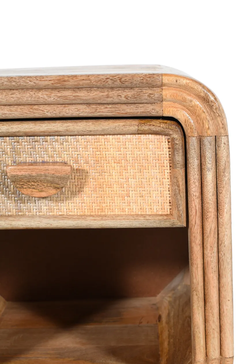 Classic Mango Wood Bedside Table with Natural Finish - Image 5