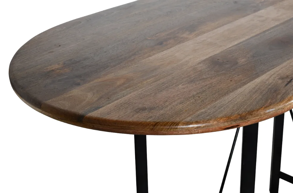 Premium 180cm Mango Wood Top Iron Base Oval Dining Table with Natural Finish - Image 3