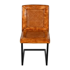 Contemporary Iron Cane Leather Chair with Cantilever Design