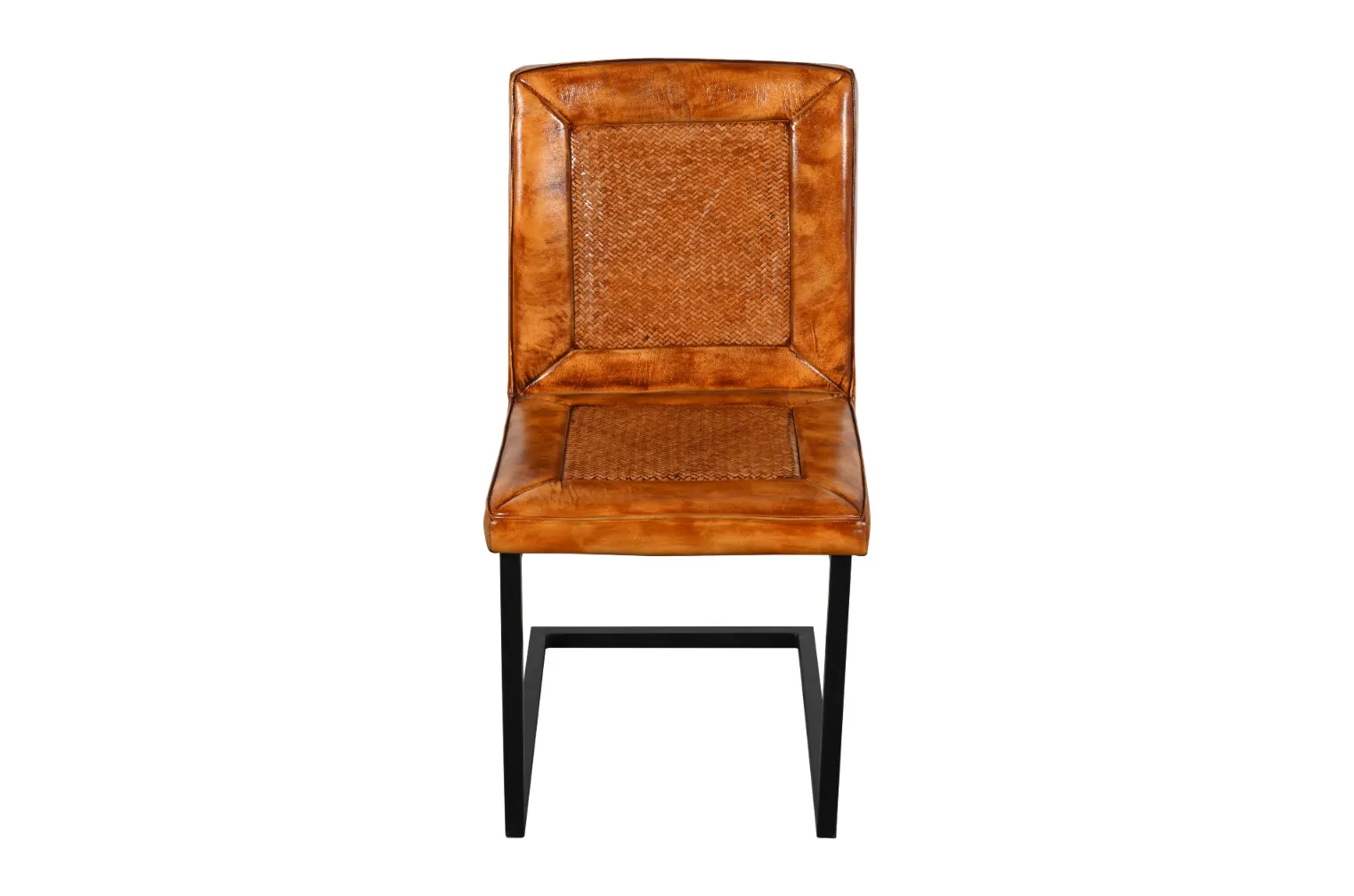 Contemporary Iron Cane Leather Chair with Cantilever Design