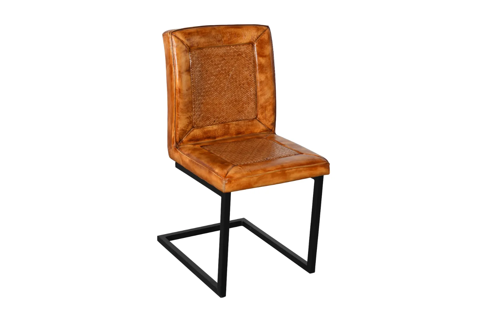 Contemporary Iron Cane Leather Chair with Cantilever Design - Image 2