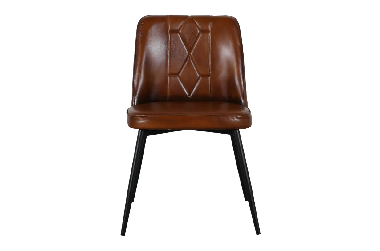 Modern Iron Leather Chair with Contemporary Brown Finish
