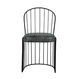 Designer Iron Wire Back Leather Chair with Blue Antique Finish