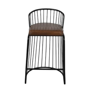 Compact Iron Wire Bar Chair with Cognac Brown Leather Upholstery