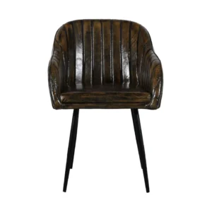 Vintage Iron Leather Chair with Quilted Green Antique Upholstery