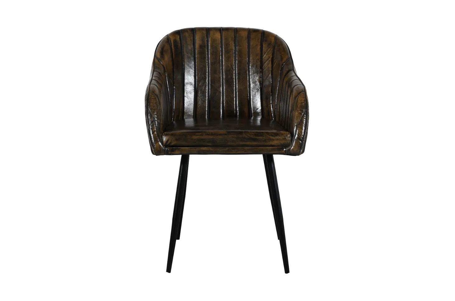 Vintage Iron Leather Chair with Quilted Green Antique Upholstery