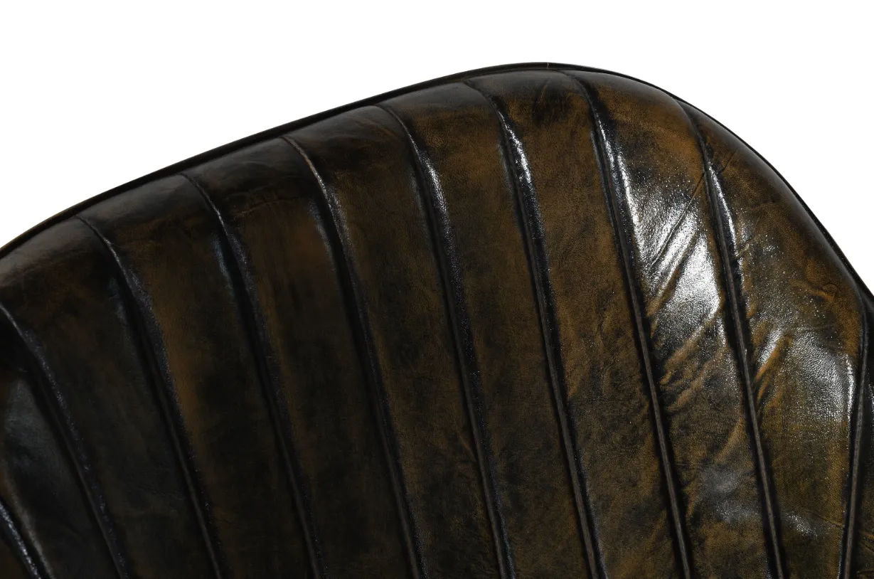 Vintage Iron Leather Chair with Quilted Green Antique Upholstery - Image 3