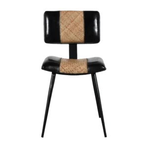 Contemporary Iron Cane Leather Chair with Modern Black Finish