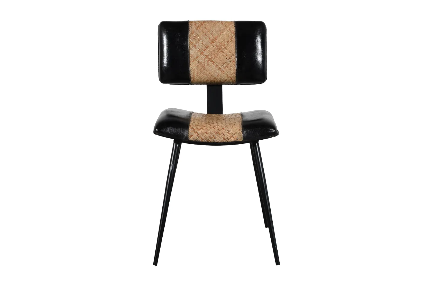 Contemporary Iron Cane Leather Chair with Modern Black Finish