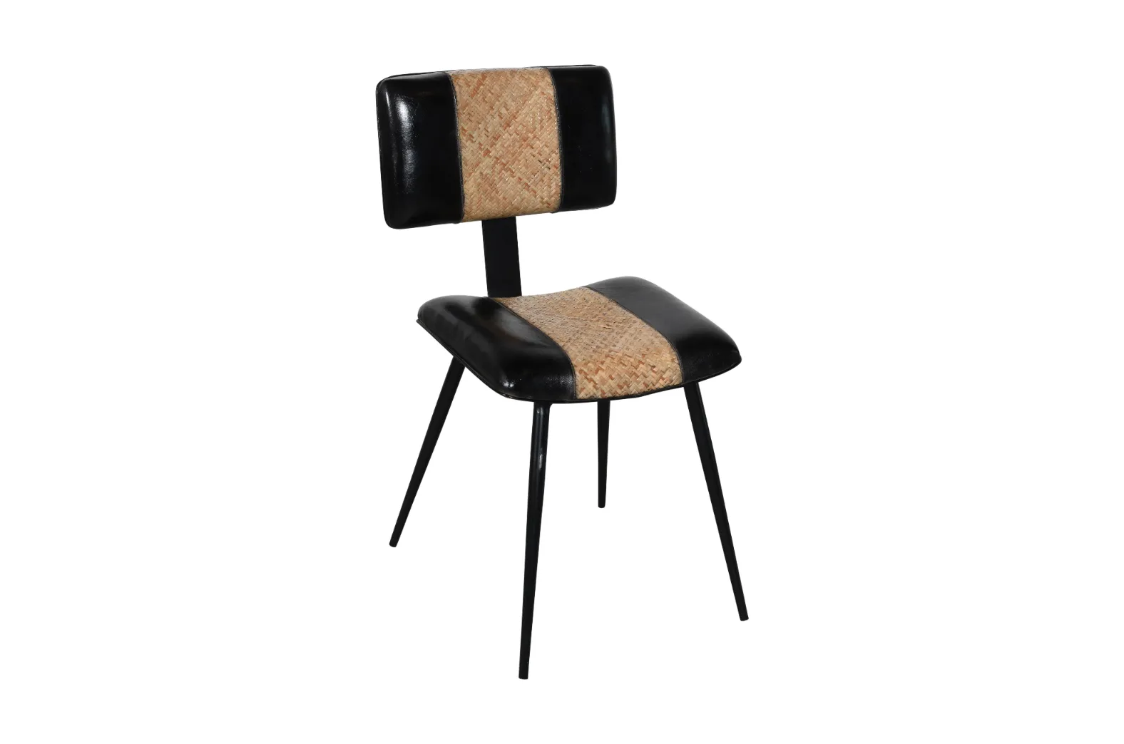 Contemporary Iron Cane Leather Chair with Modern Black Finish - Image 2