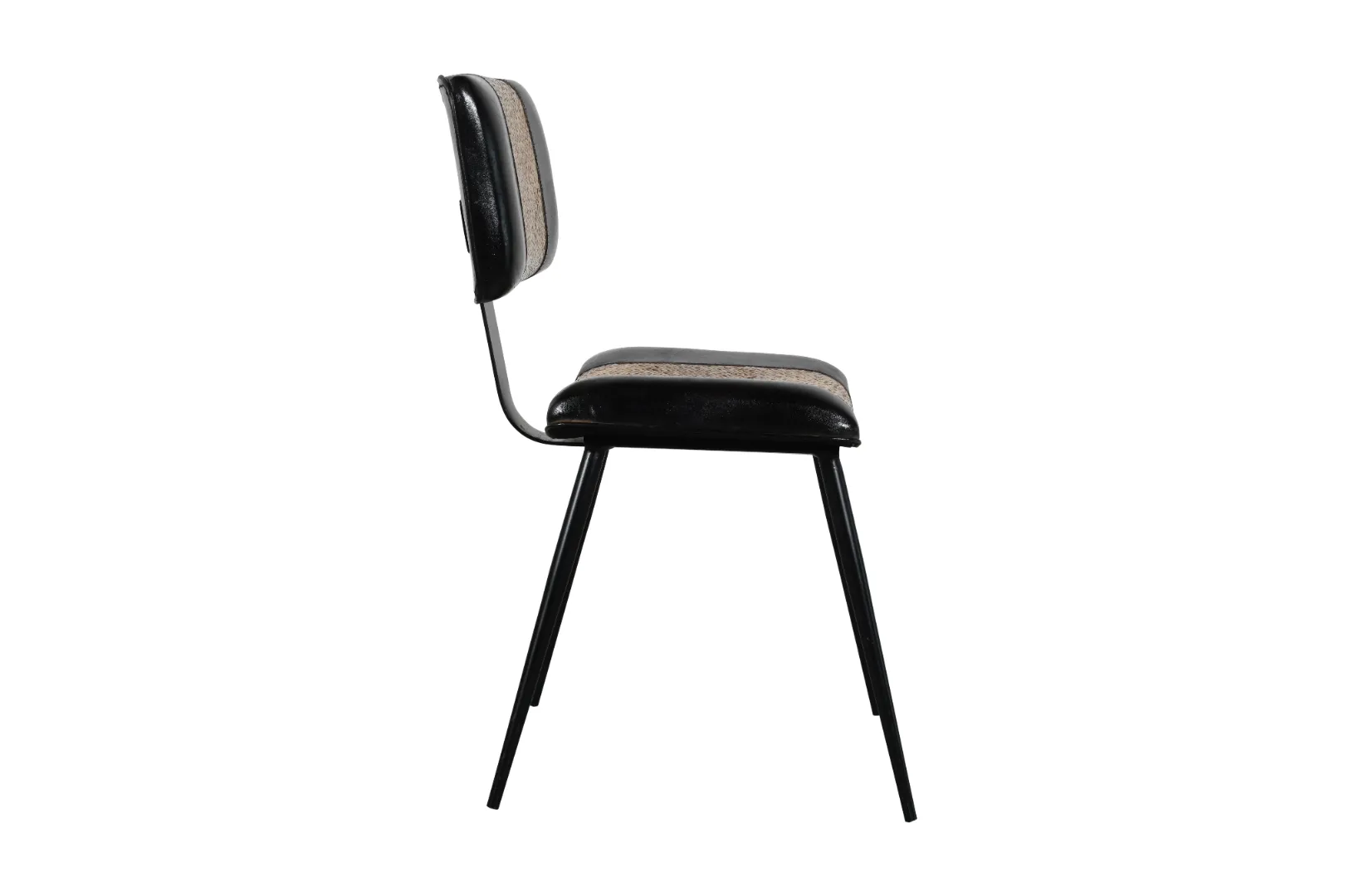 Contemporary Iron Cane Leather Chair with Modern Black Finish - Image 3