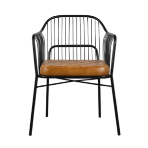 Elegant Iron Wire Leather Armchair with Premium Camel Finish
