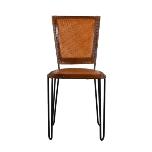 Classic Iron Leather Dining Chair with Round Back Design