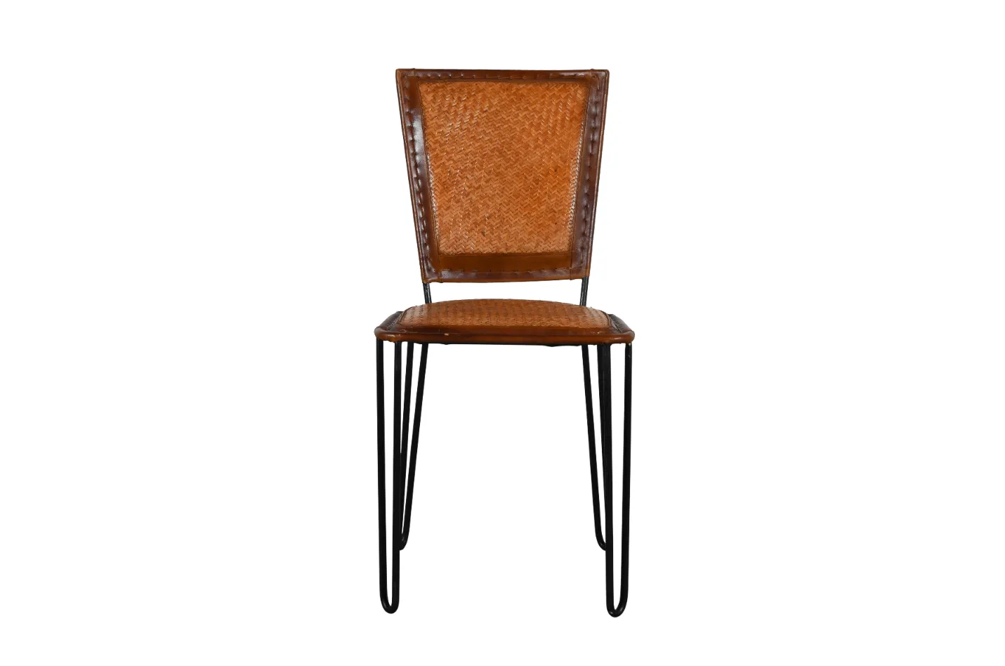 Classic Iron Leather Dining Chair with Round Back Design