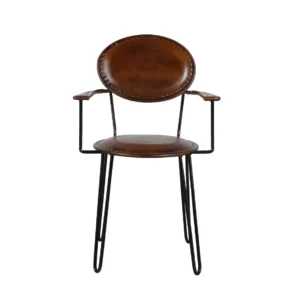 Compact Iron Cane Leather Chair with Elegant Brown Finish