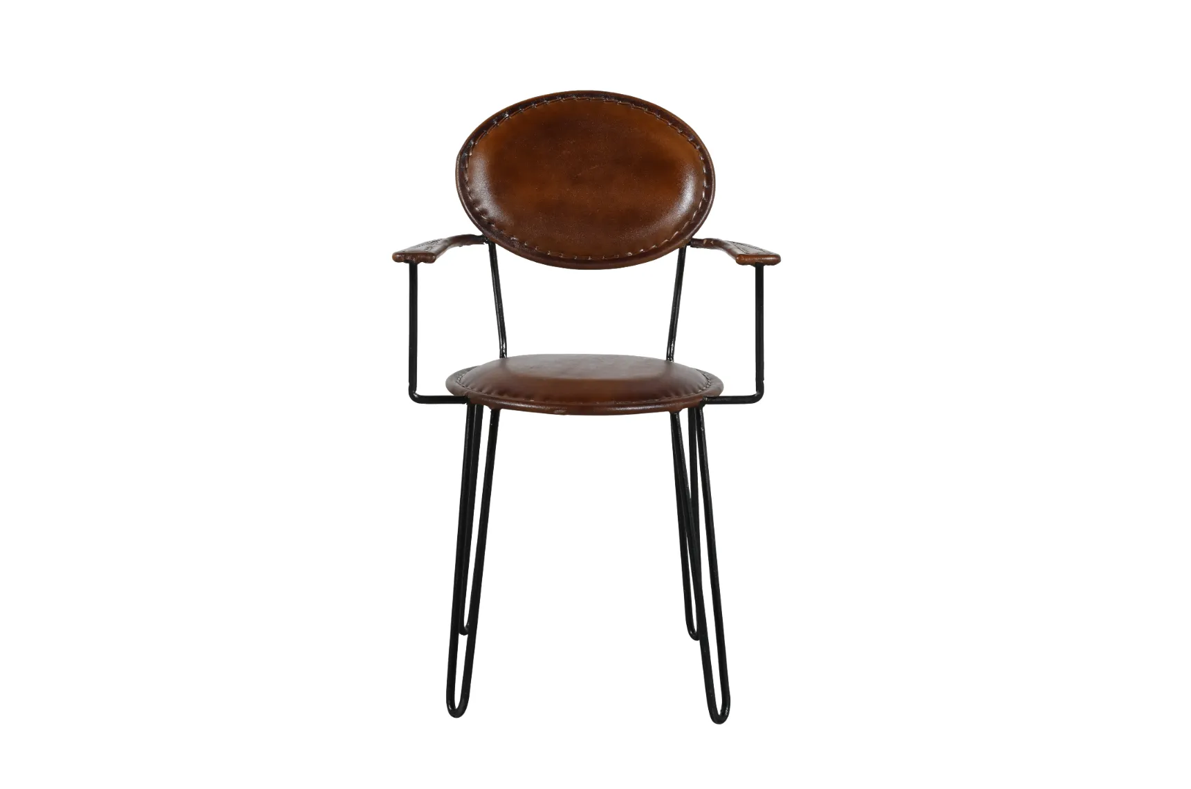 Compact Iron Cane Leather Chair with Elegant Brown Finish