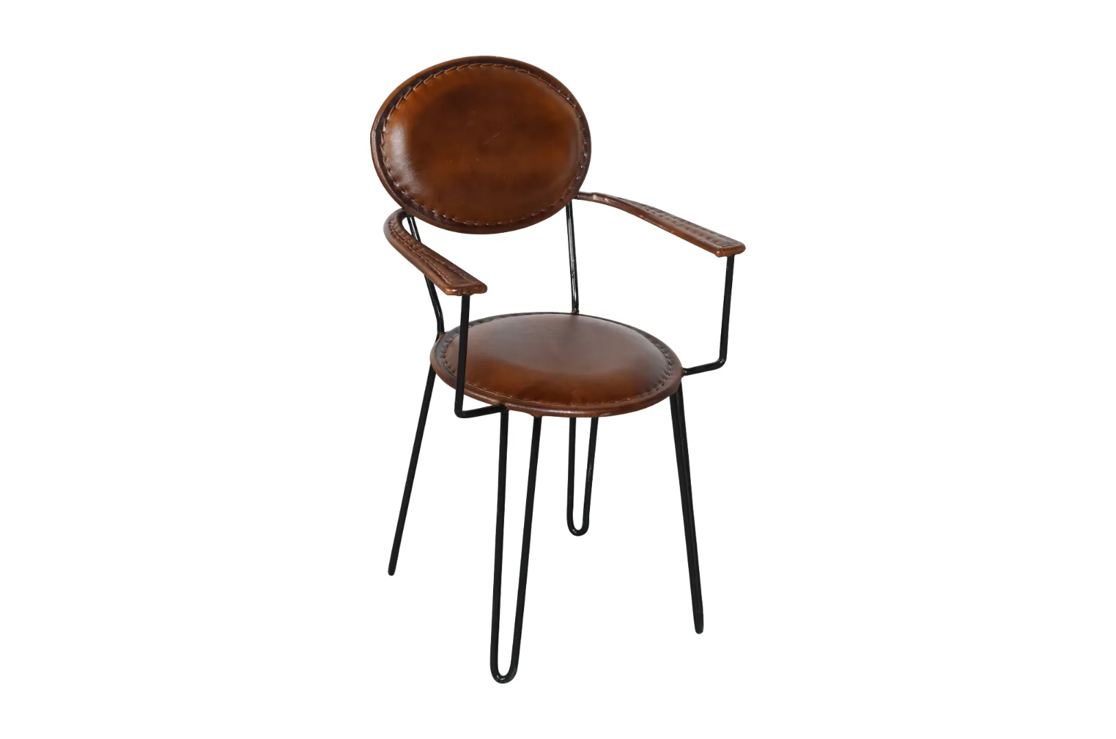 Compact Iron Cane Leather Chair with Elegant Brown Finish - Image 2
