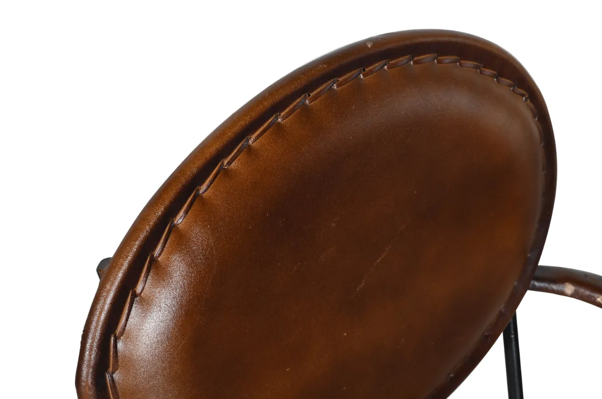 Compact Iron Cane Leather Chair with Elegant Brown Finish - Image 3