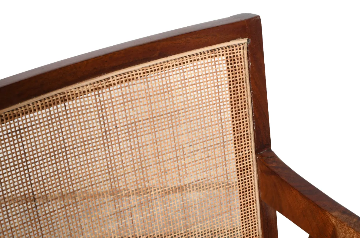 Elegant Acacia Wood Cane Leather Chair with Cognac Brown Finish - Image 3