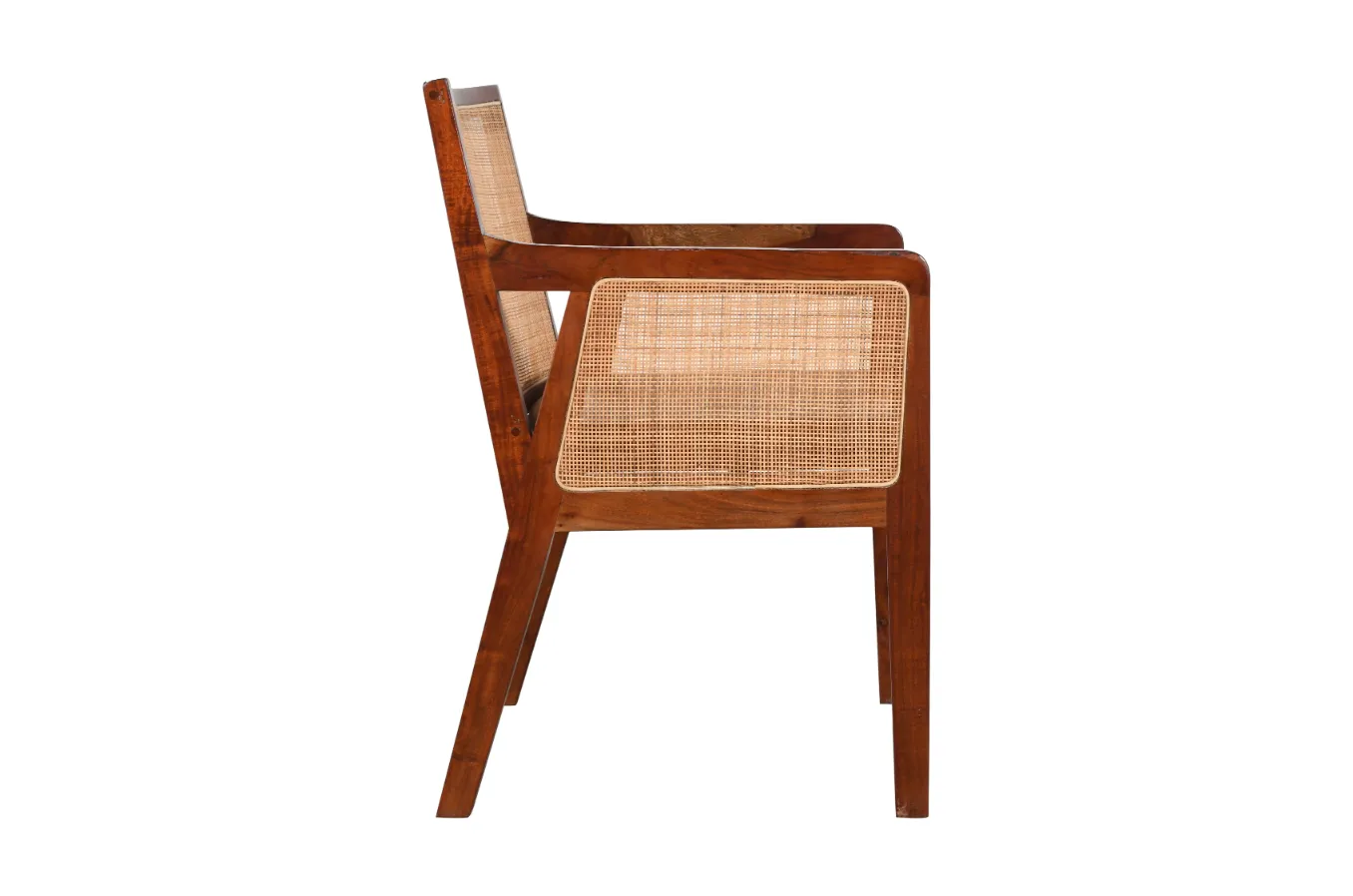 Elegant Acacia Wood Cane Leather Chair with Cognac Brown Finish - Image 4